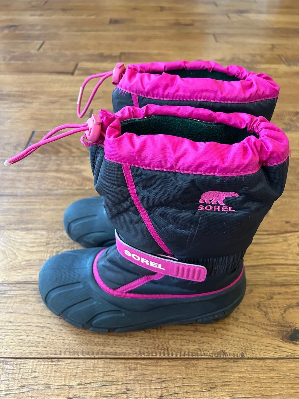 Sorel Flurry TP Winter Snow Boots Black Pink Youth Size 6 EU 38